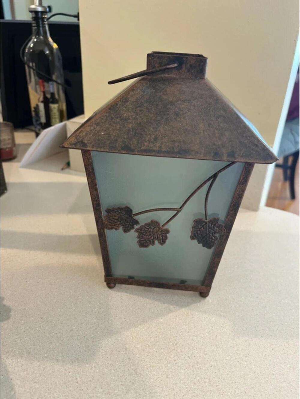 Metal and glass hanging lantern